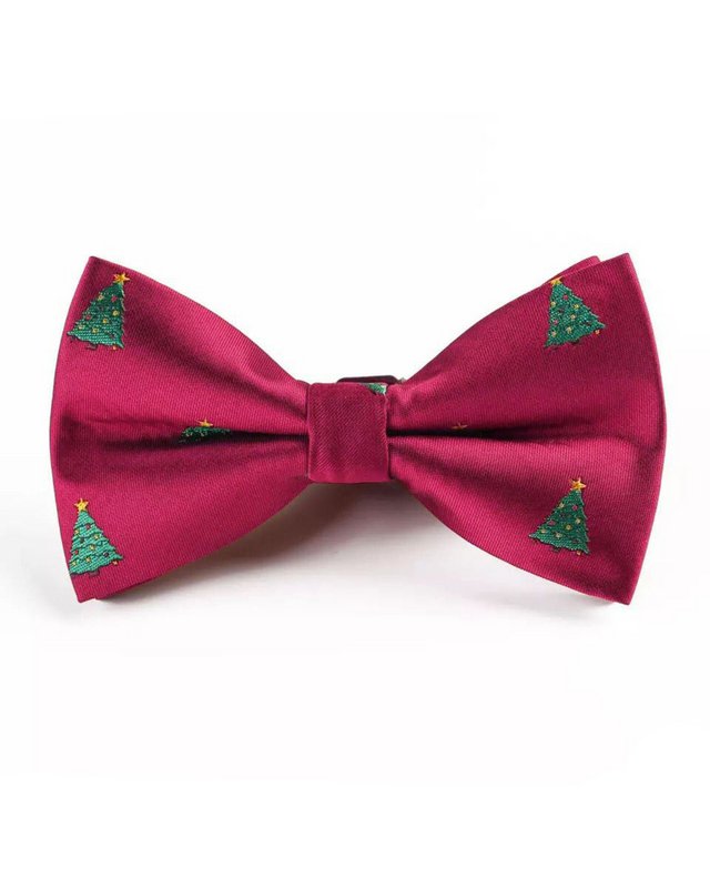 Bowtie - Bordeaux with Xmas trees with stars