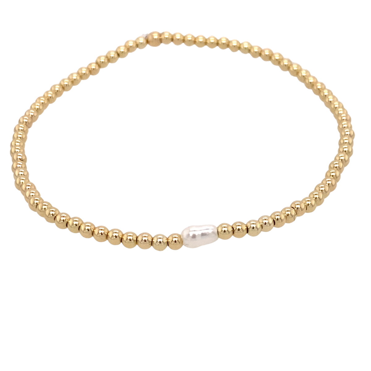 Gold ball bracelet with single pearl