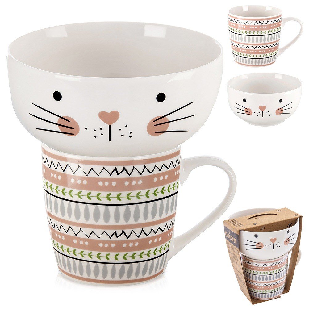 Kinderbecher mit Schüssel Porzellankatze 2 PCs