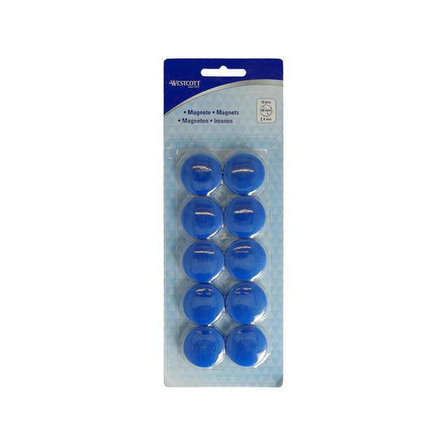 Magneet Westcott blauw pak à 10st. Ø 30mmx8mm, 900g cap: 6-8 vel 80g papier