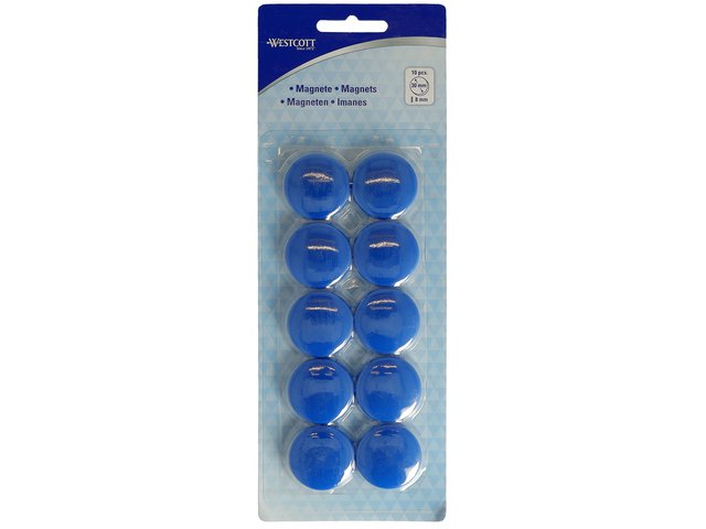 Magneet Westcott blauw pak à 10st. Ø 30mmx8mm, 900g cap: 6-8 vel 80g papier