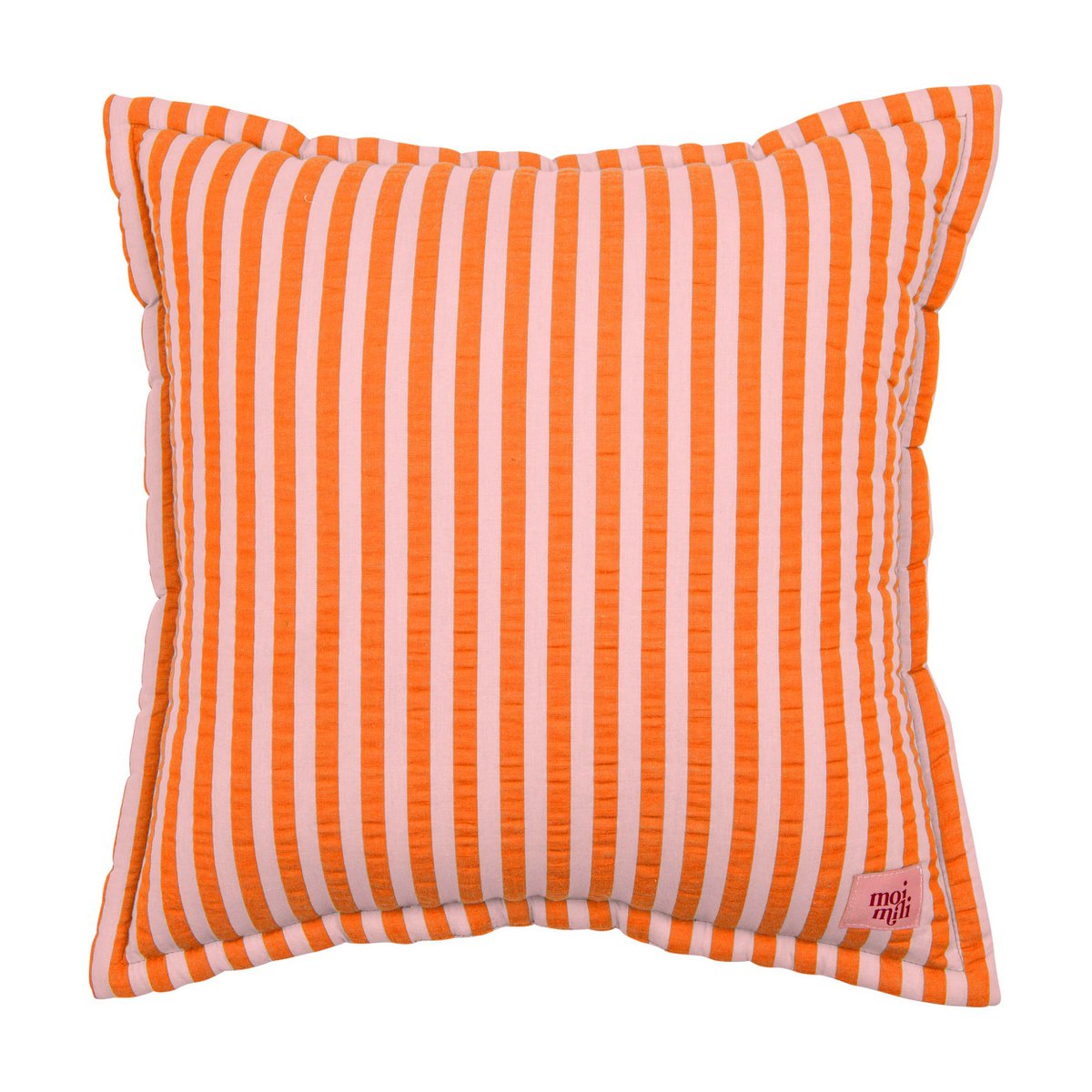 Vierkant Katoenen Kussen “Roze en oranje strepen"