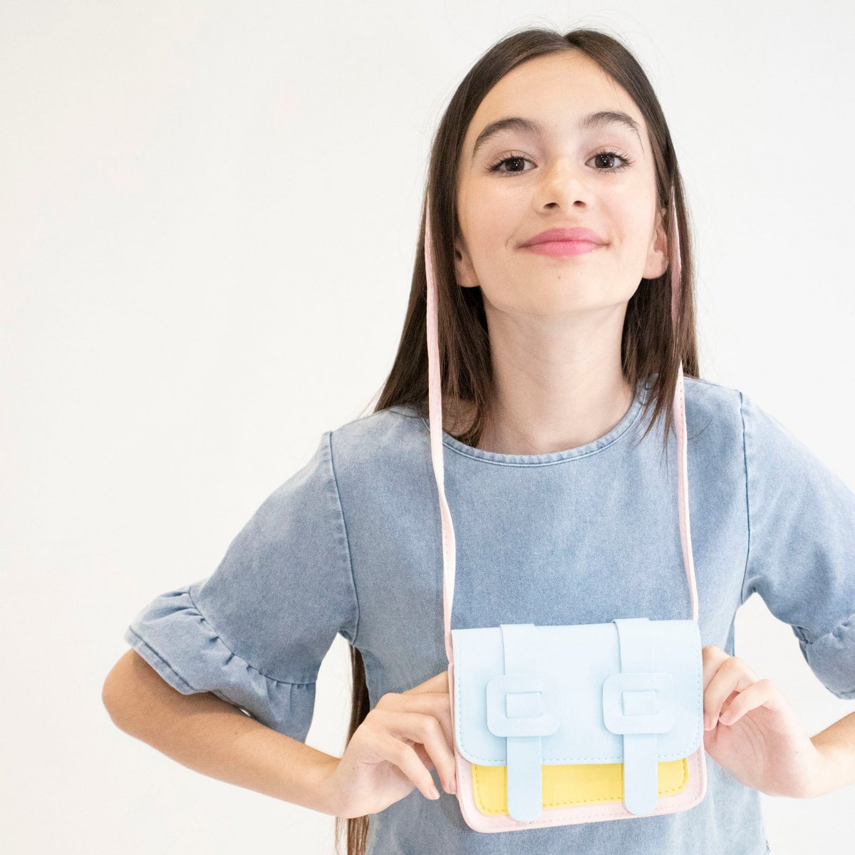 Children's shoulder bag - Tamara the little pink and blue satchel