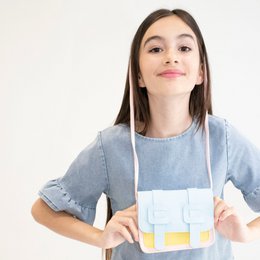 Children's shoulder bag - Tamara the little pink and blue satchel