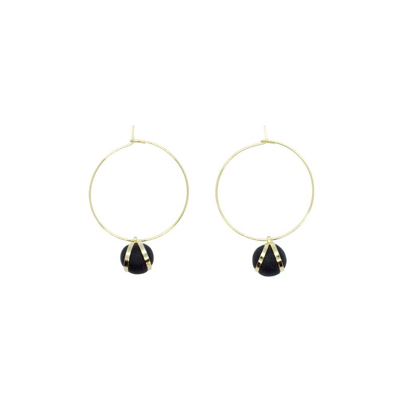 Gold Creolen - Black Ball Charm Anhänger