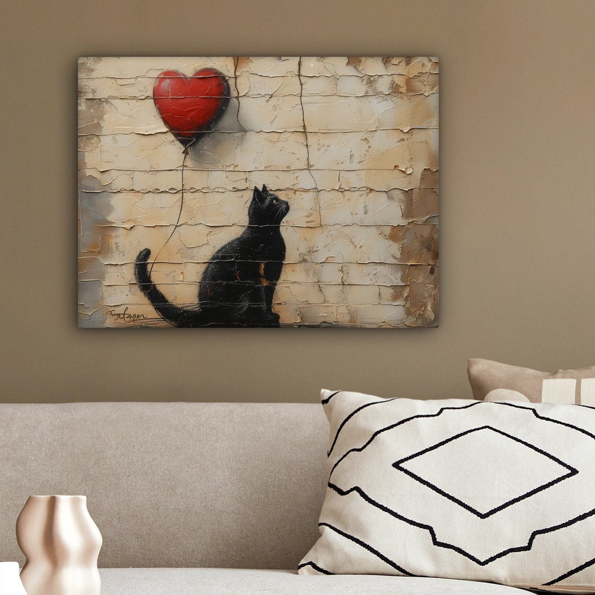 Leinwand Malerei - Wanddekoration Katze - Graffiti - Ballon - Street Art - Zusammenfassung - Wanddekoration Wohnzimmer - Raumdekoration modern - abstrakte Gemälde