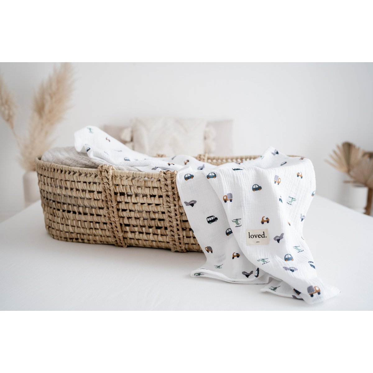 Babydecke Bio Musselindecke 120x120cm Fahrzeuge