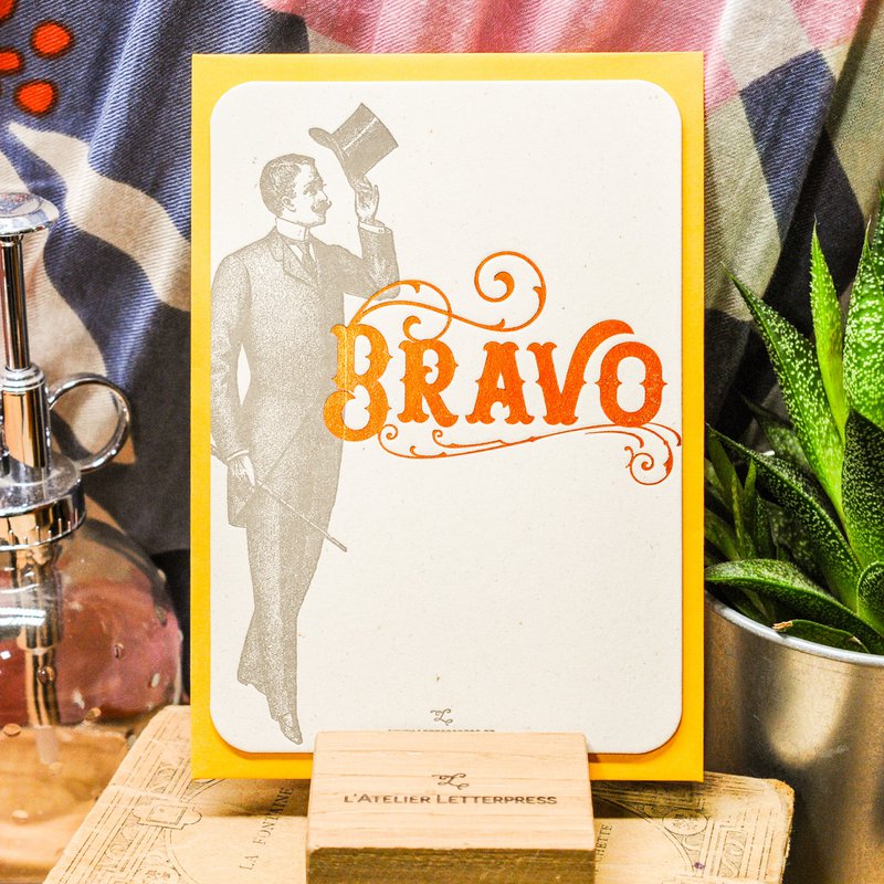 Bravo Gentleman Letterpress Card, orange (med kuvert)