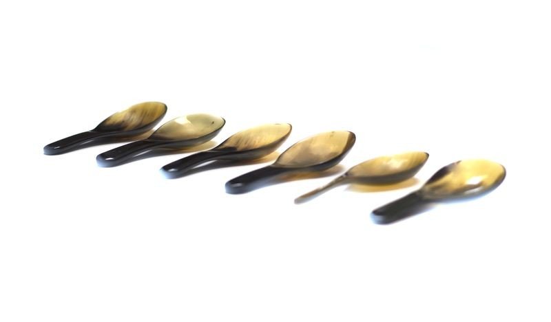Set of 6 oval rice spoons in blond horn