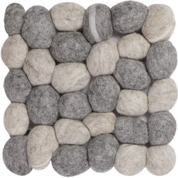  A set of round, gray and white river stones arranged in a trivet pattern. The stones have a natural, textured appearance and vary in size and shape.