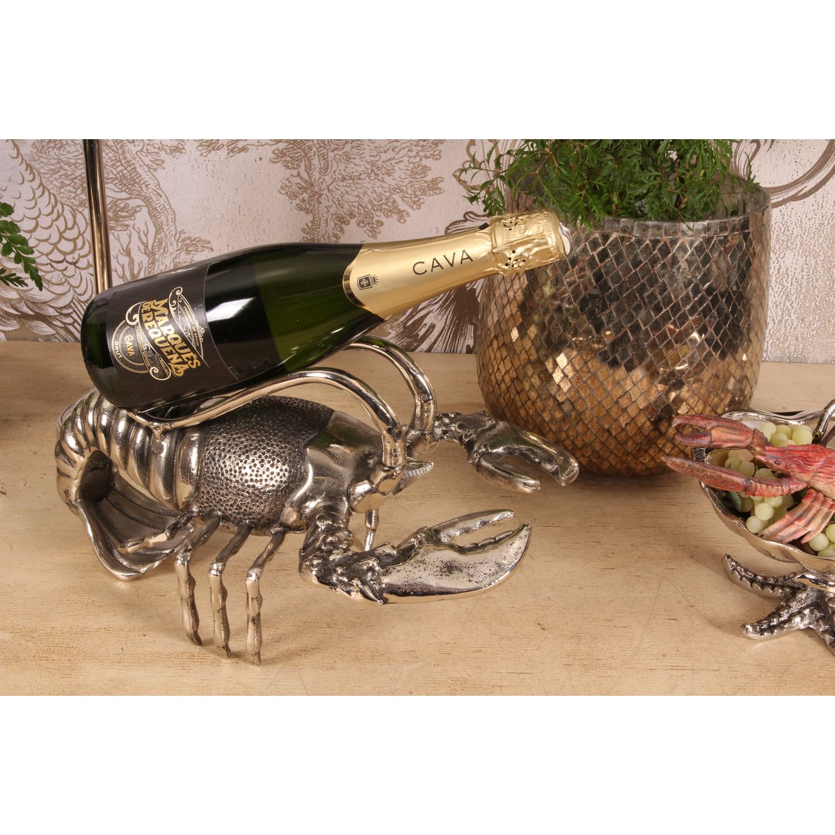 Flessenhouder Kreeft 41 cm - Zilver - Aluminium