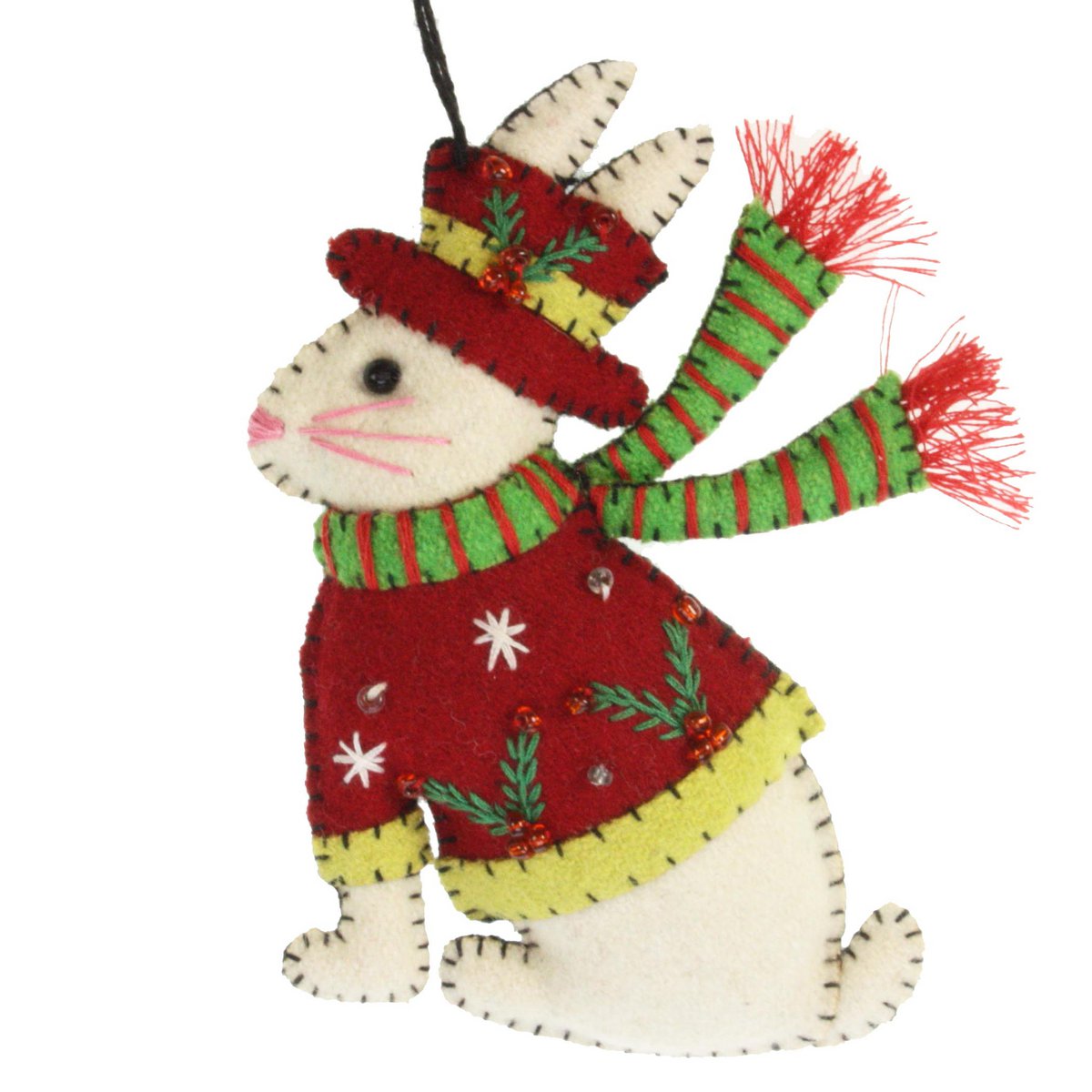 Hase mit Hut/ Schal sitzt