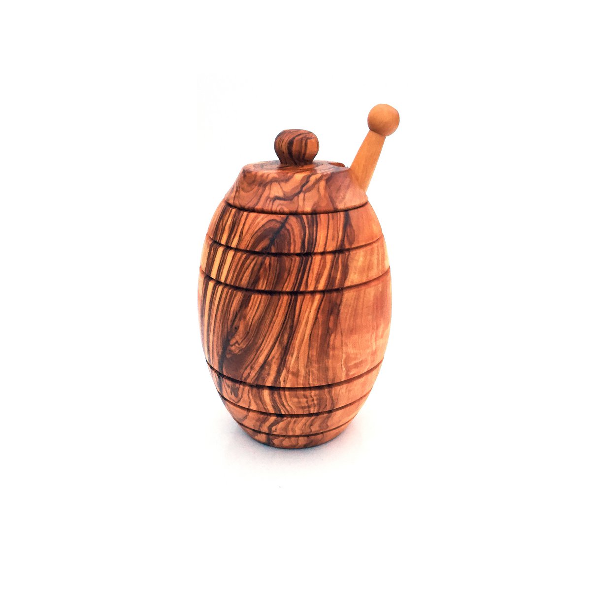 Pot à miel en bois d'olivier avec louche à miel