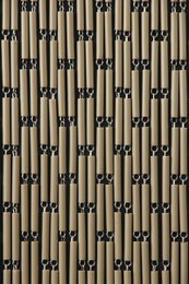 Taupe staggered curtain with black vertical stripe pattern, 100x232 cm, modern geometric design.