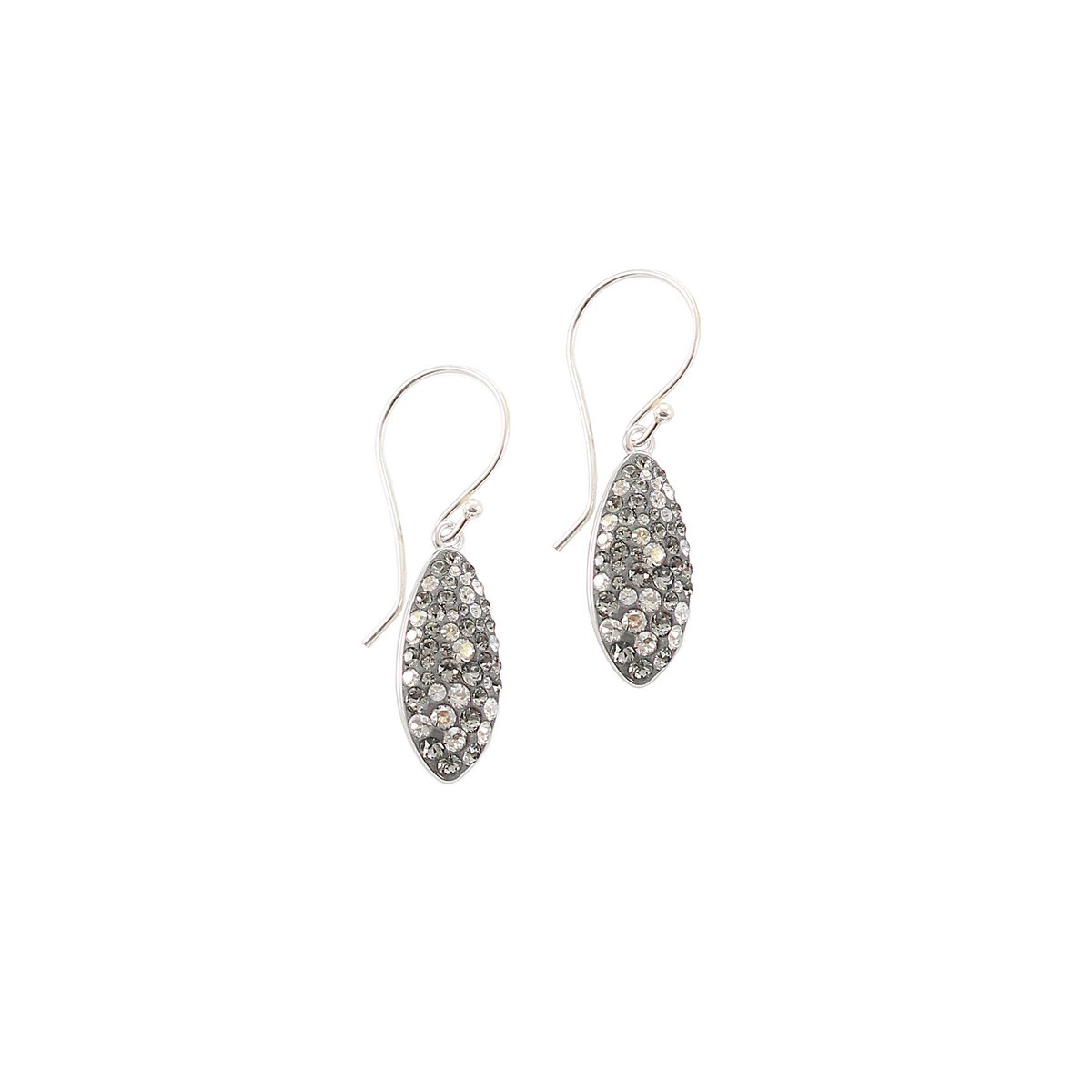Petite rhodium plated earrings with grey pavé drops