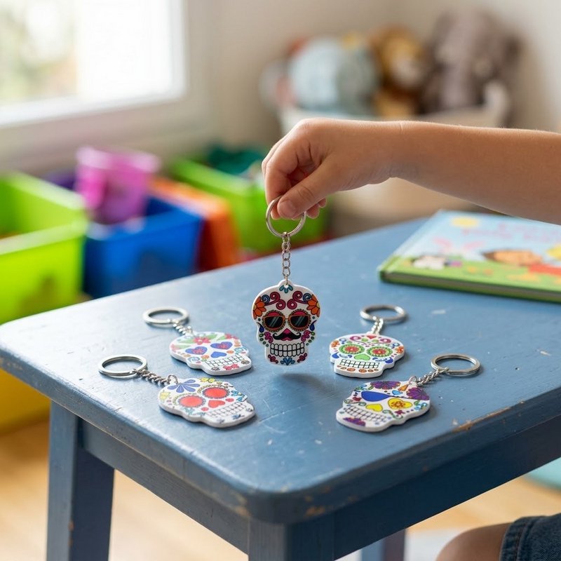 Mexican Sugar Skull Keychain Calavera Key Ring