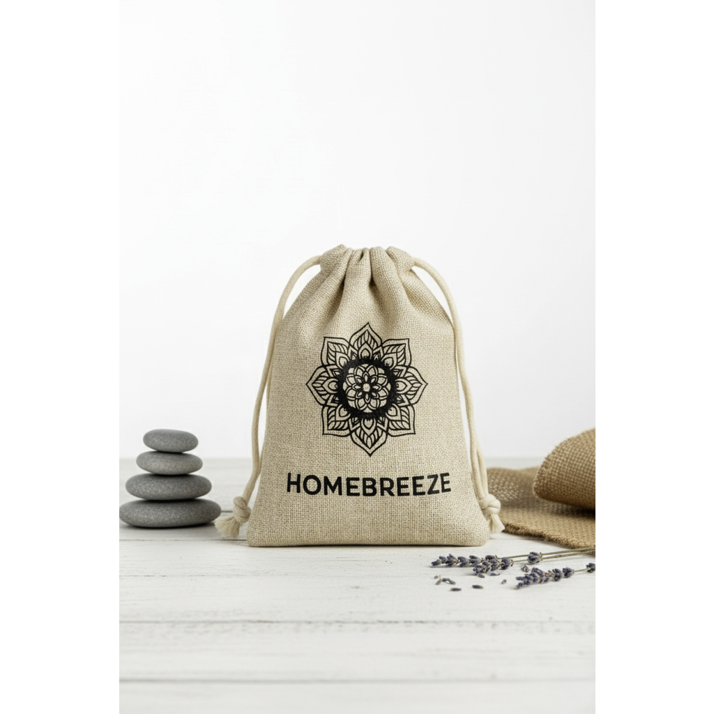 Jute gift bag with cord and HomeBreeze logo (10 pieces)