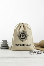 Jute gift bag with cord and HomeBreeze logo (10 pieces)
