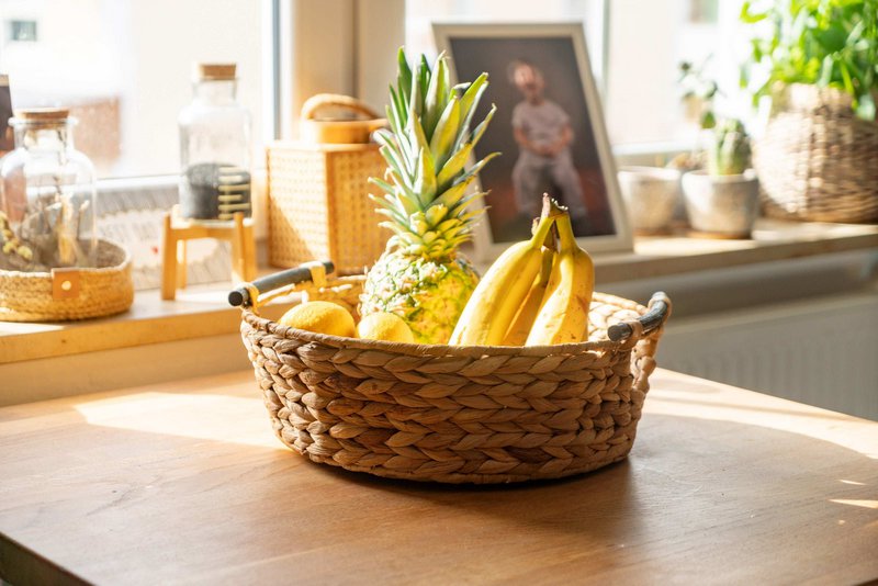 Large laundry tub, basket braided out of water hyacinth with wooden handles