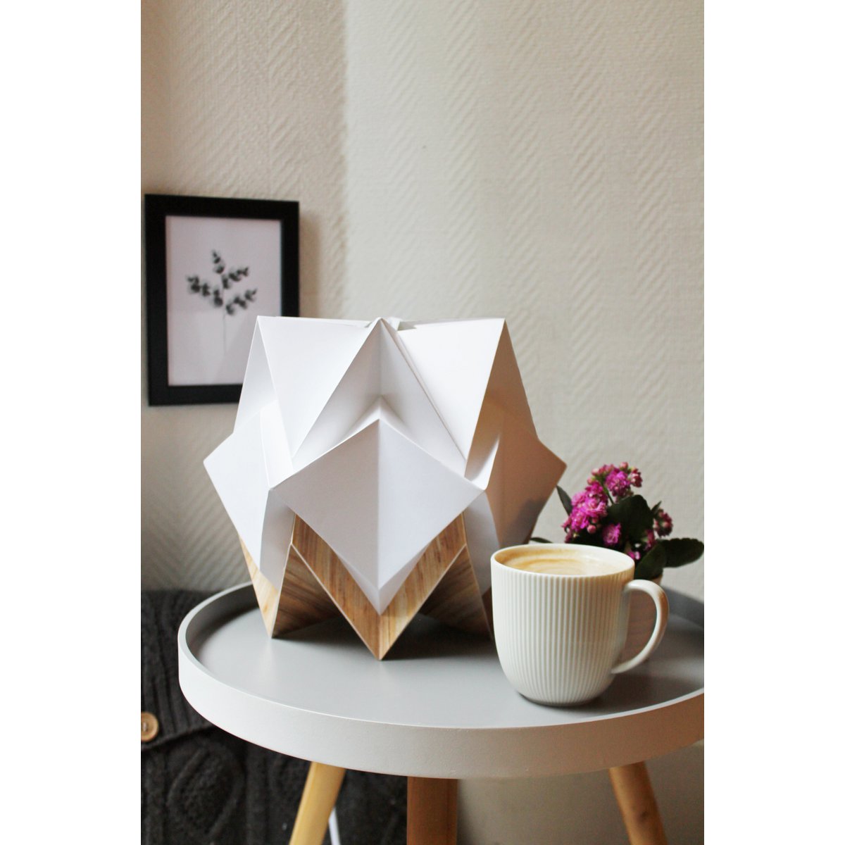 Origami tafellamp in EcoWood en papier - maat S.