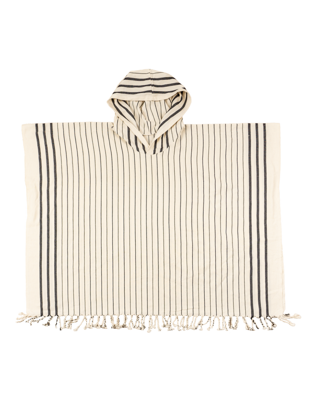 SERENITY Poncho da donna in cotone con cappuccio per spiaggia, piscina, spa e sauna, asciugamano fasciatoio - Strisce nere (con confezione regalo riciclata)