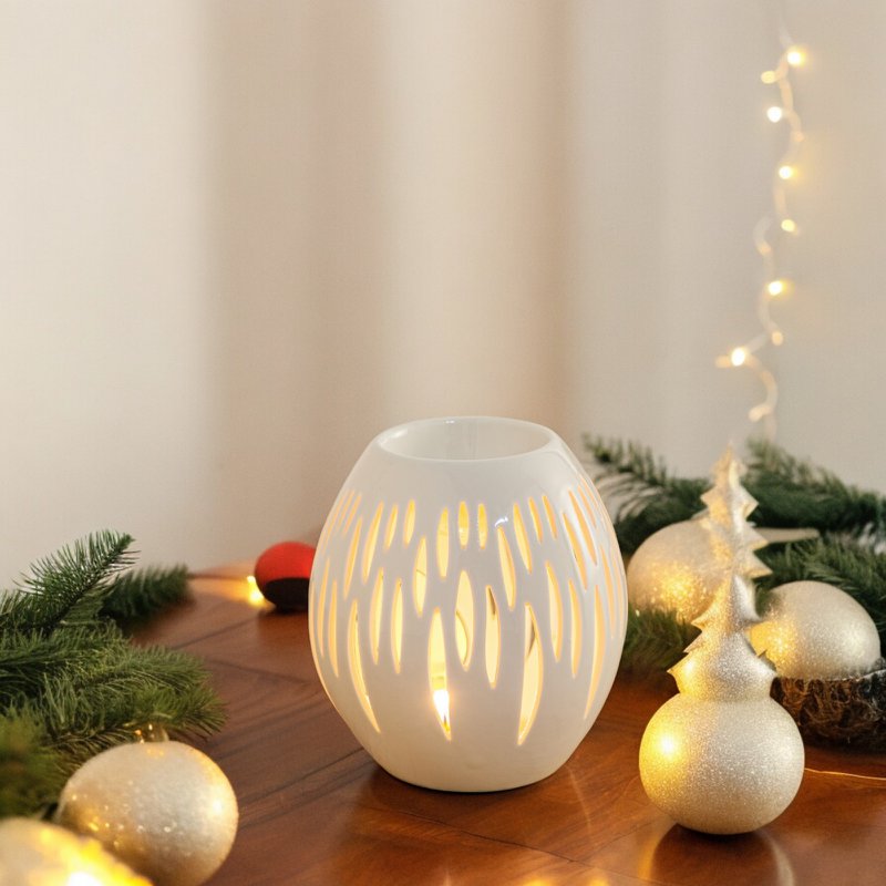 Bruciaprofumo Serie Céramy – Ovali Bianchi – Portacandela in Ceramica Laccata – Diffusione di Cere Profumate, Oli Essenziali – Idea Regalo Decorativa