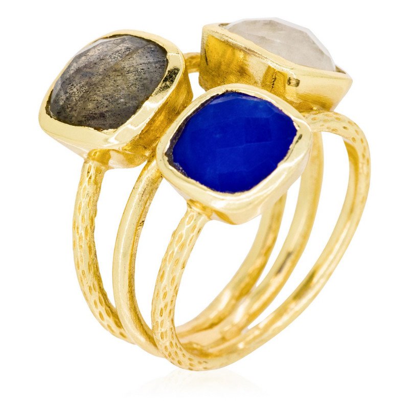 Golden brass ring "Elsa" jade and labradorite