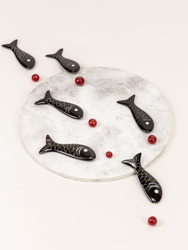 Lot de 6 porte-couteaux à poisson en corne noire unie