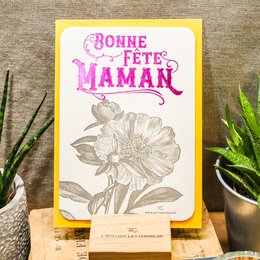 Letterpress Camélia Happy Mother’s Day card, pink (with envelope)