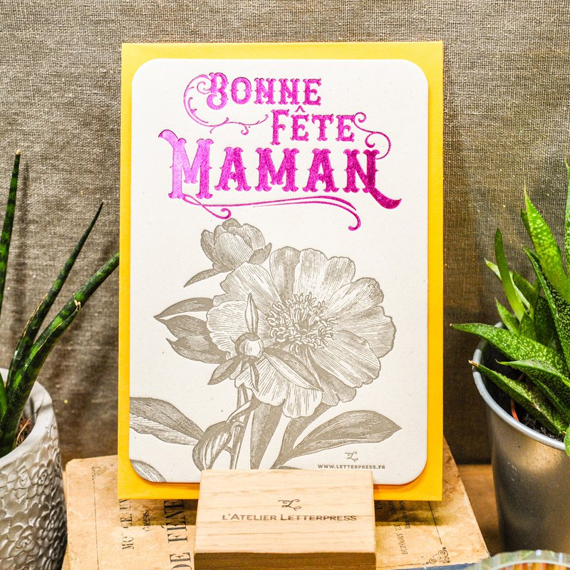 Letterpress Camélia Happy Mother’s Day card, pink (with envelope)