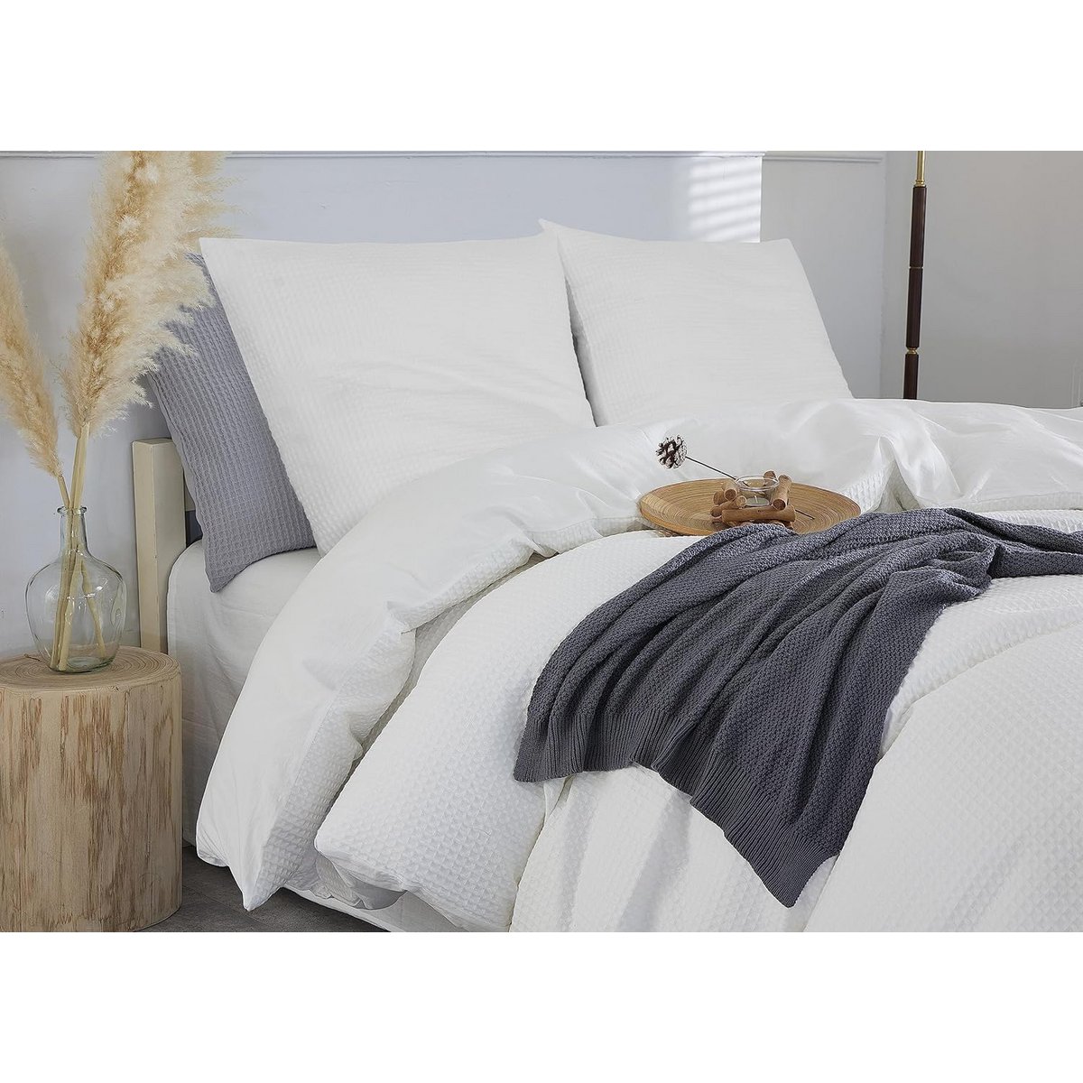 Bed linen with waffle structure 3-part: duvet cover 200x200cm + 2x pillow cover 80x80cm