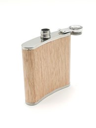 Flask made of stainless steel with light-colored real wood casing