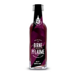 A 100ml bottle of Original Dresden pear-plum liqueur. The liqueur has a deep purple color and is made from pear and plum flavors.