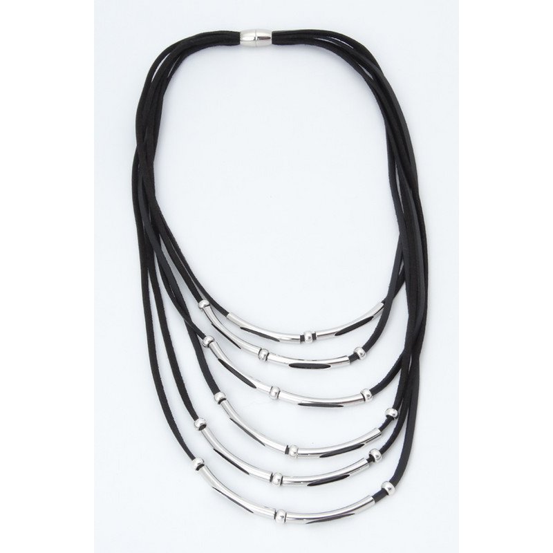 Black suede leather necklace with 6 strings and magnetic closure