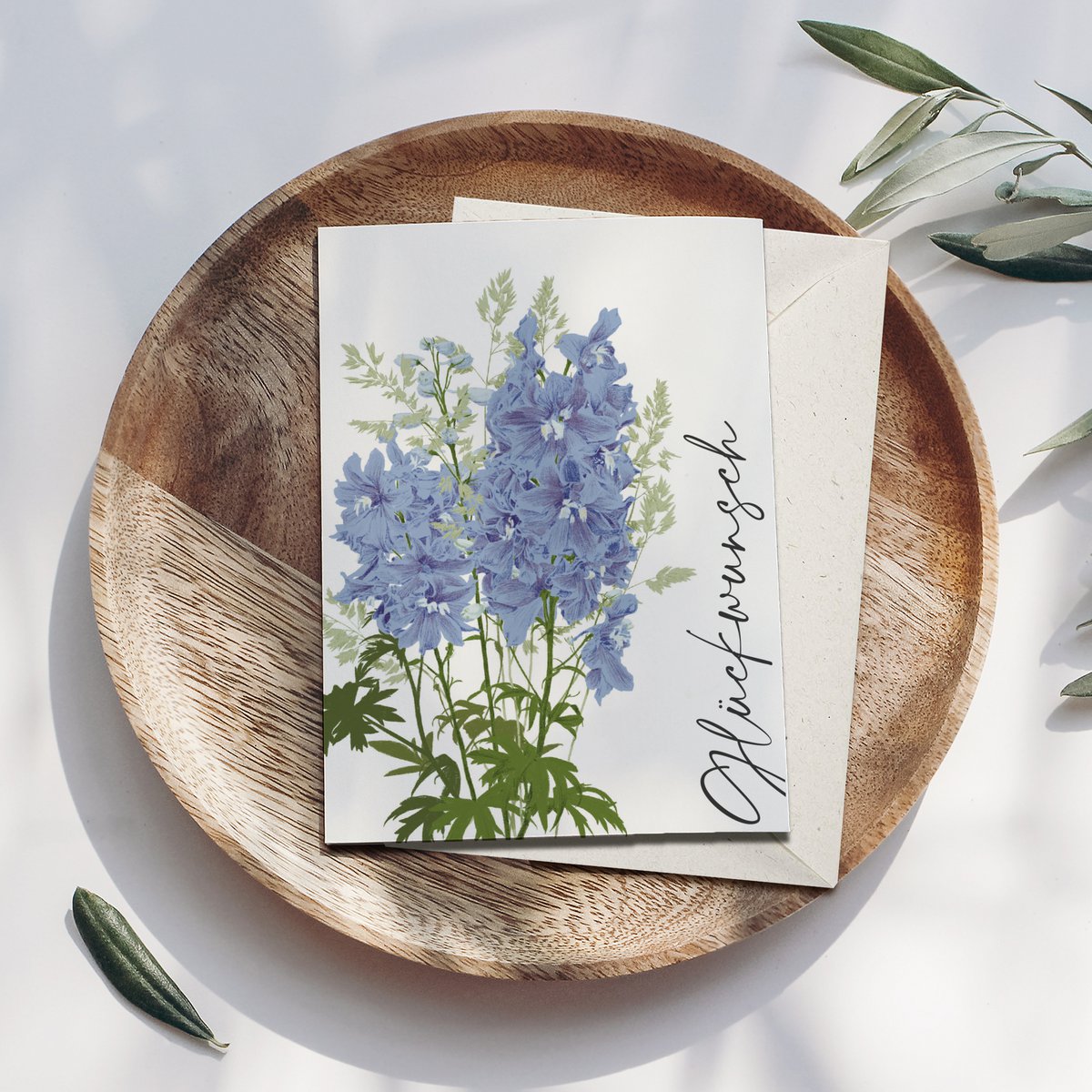 Klappkarte 'Glückwunsch' blaue Blumen, inkl. Umschlag