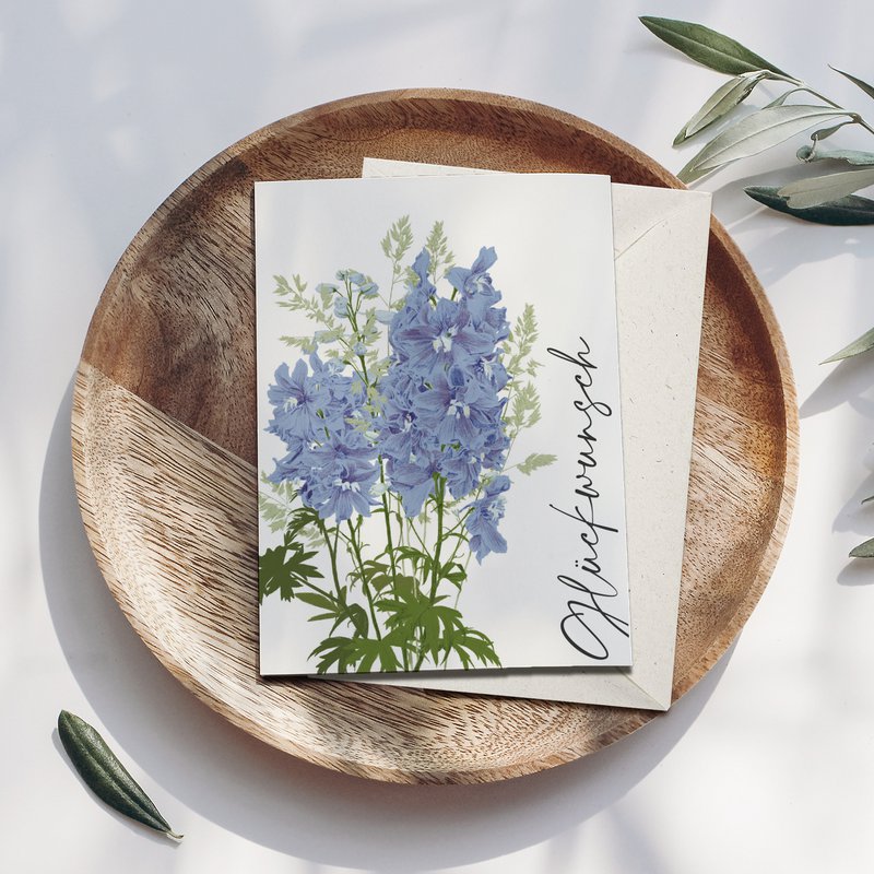 Folding card 'Congratulations' blue flowers, including envelope
