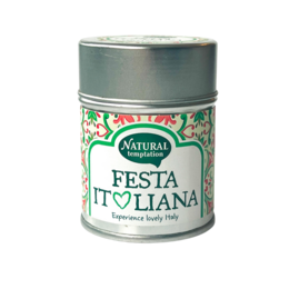 Festa Italiana is a natural spice mix with a vibrant, festive design on the tin. The spice mix likely contains a blend of Italian herbs and seasonings suitable for a variety of Italian-inspired dishes.