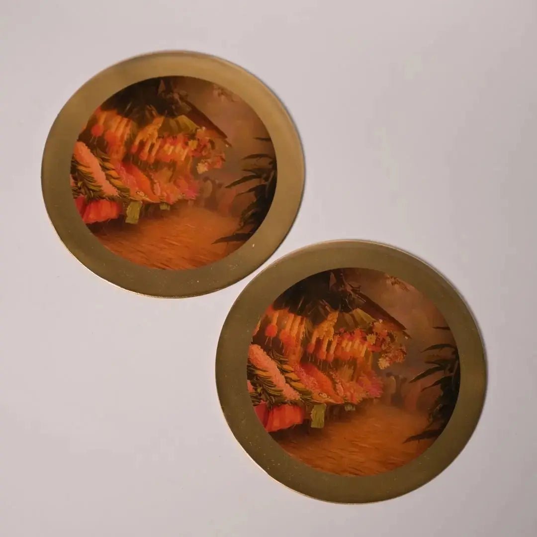 Coasters | Pure Brass Beverage Flower Market Art | Set of 4