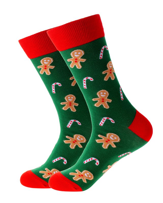 Socks - Green with gingerbread men ADULTS & KIDS