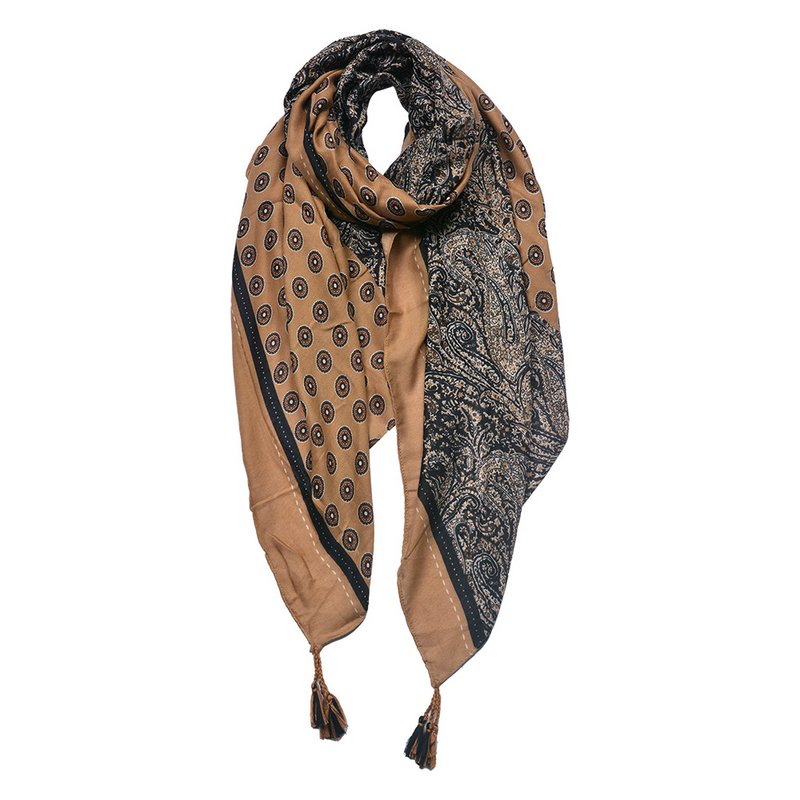 Scarf Ladies Print 90x180 cm Beige Brown Synthetic Shawl Ladies