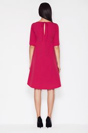 Asymmetrische trapezejurk met korte mouwen, fuchsia