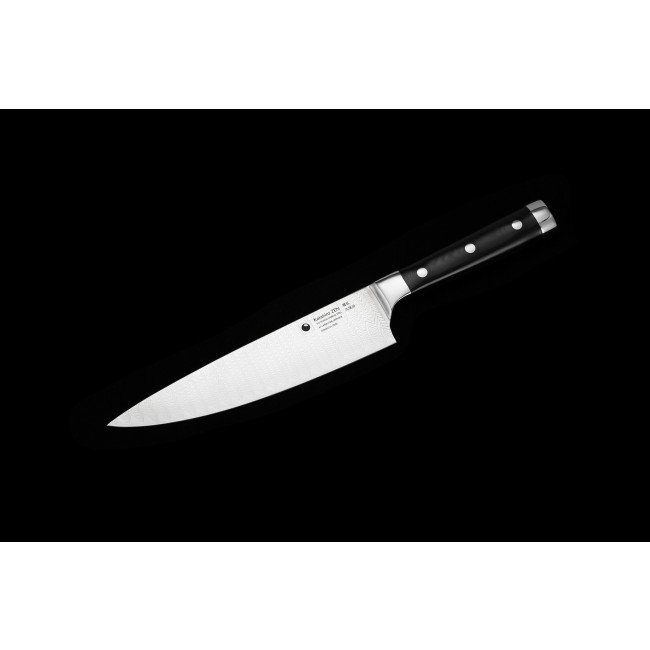 KATAHIRO ZEN Juego de cuchillos de chef damasco de 3 piezas: cuchillo de chef, cuchillo santoku, cuchillo de pelar con portacuchillas magnético de bambú