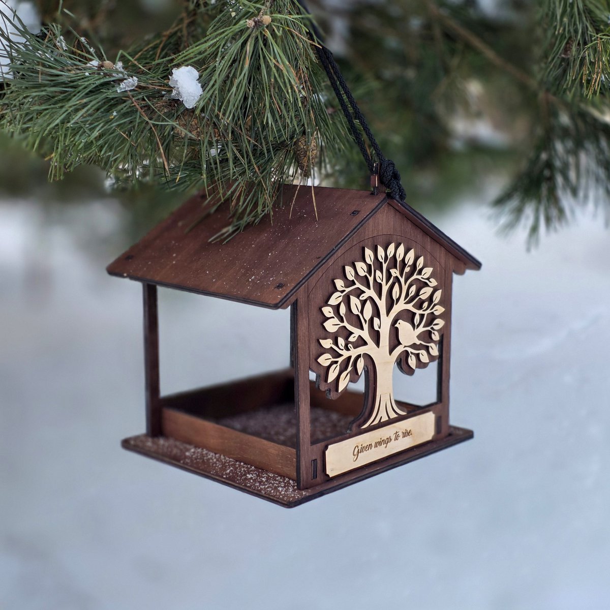 Handgefertigter Vogelfutterspender aus Holz, Garten- und Wildtiergeschenk