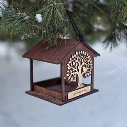 Handgefertigter Vogelfutterspender aus Holz, Garten- und Wildtiergeschenk