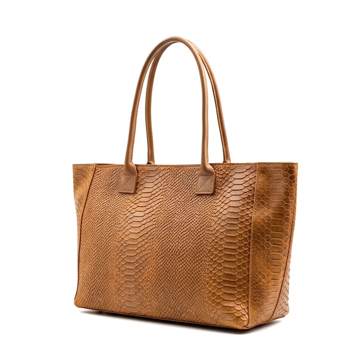 LOLA – Italian python embossed leather bag – Camel