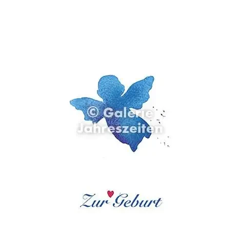 Watercolor card birth | Blue Angel | Red heart