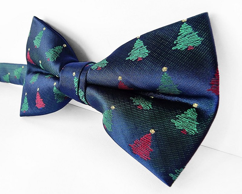 Vlinderdas - Blauw met rode en groene kerstbomen