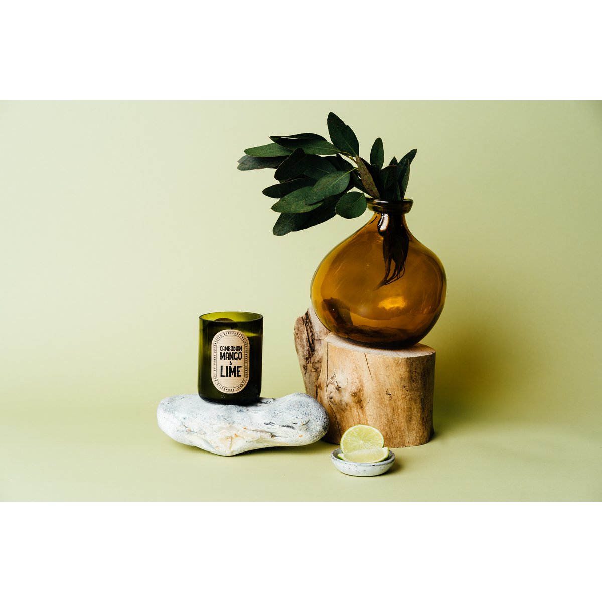 Cambodian Mango & Lime Soy Wax Candle - Green Glass