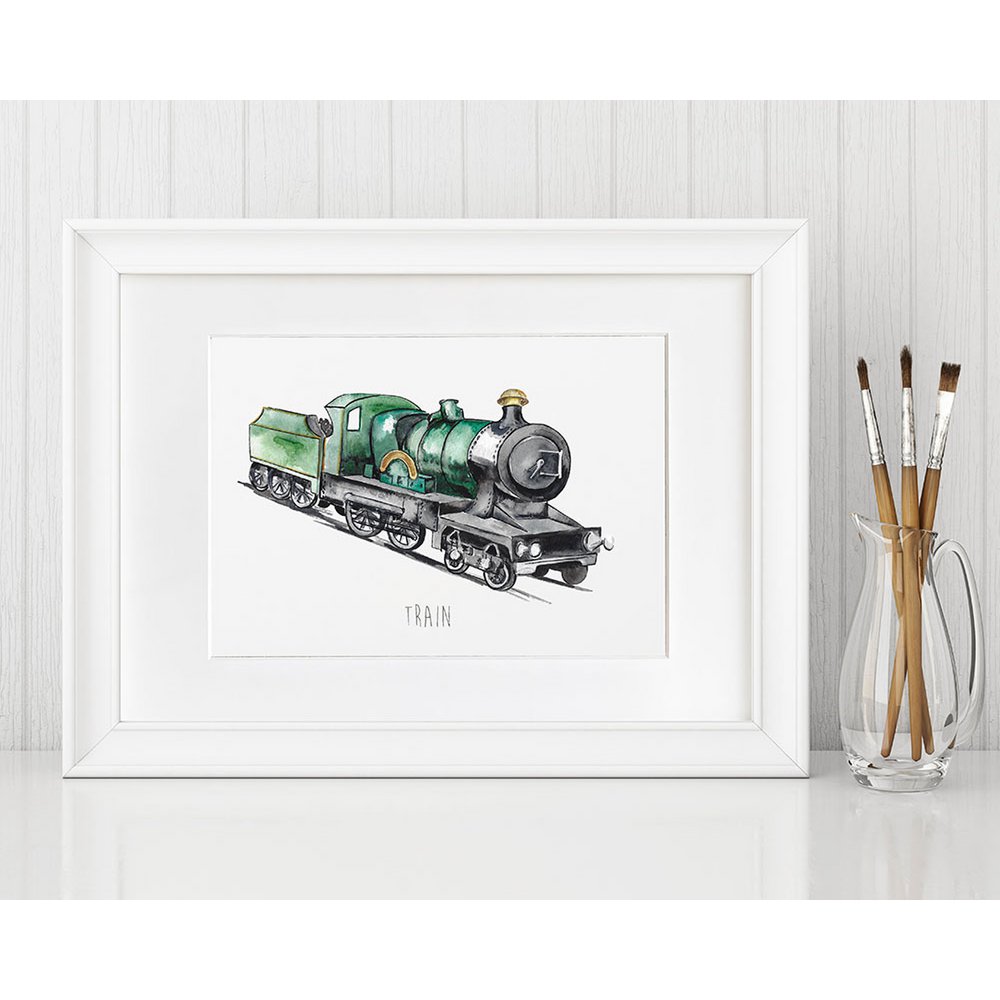 Impresión de pared de tren de vapor de acuarela