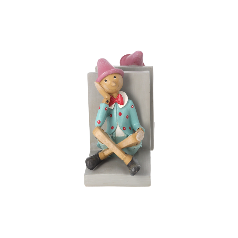 Bunte Pinocchio-Buchstütze aus Kunstharz, 10 x 13 x 18 h